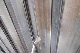 玄関木扉　既存塗膜を削り高級仕上げ　色付けてクリア仕上げ（熊本市西区島崎）の施工前画像