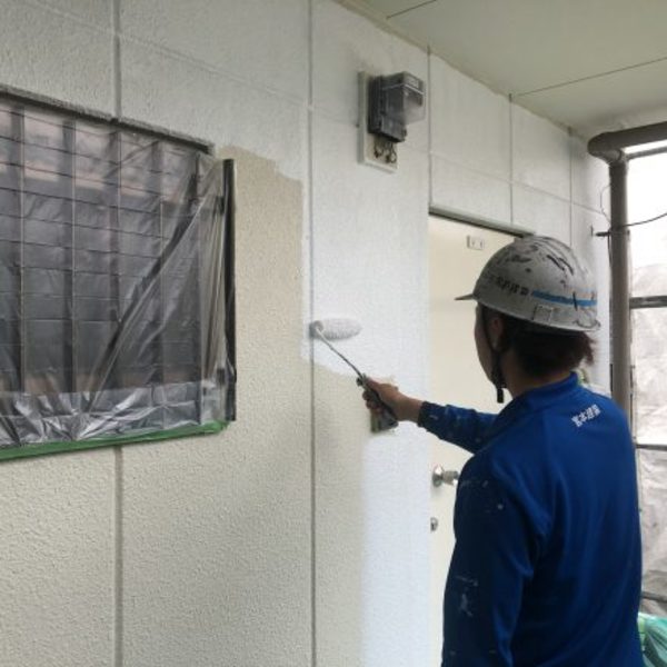 熊本市北区清水万石 アパート外壁塗装  北面下塗り完了！