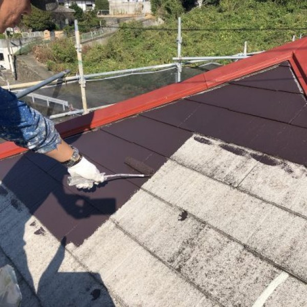 屋根塗装　熊本県大津町　２Ｆ屋根中塗り、上塗り完了！