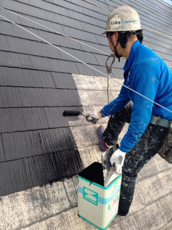 屋根塗装　熊本市北区四方寄町　屋根中塗り完了！！