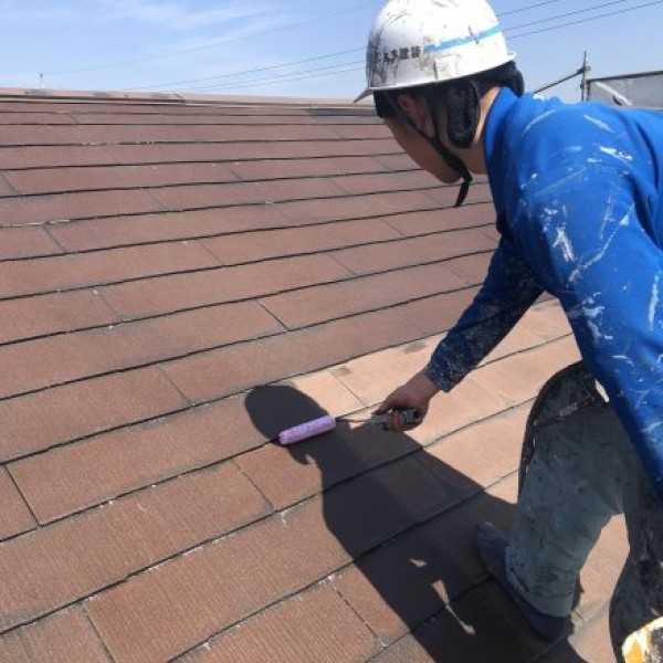 屋根塗装　熊本市中央区帯山　屋根下塗り（NTカチオンプライマー）
